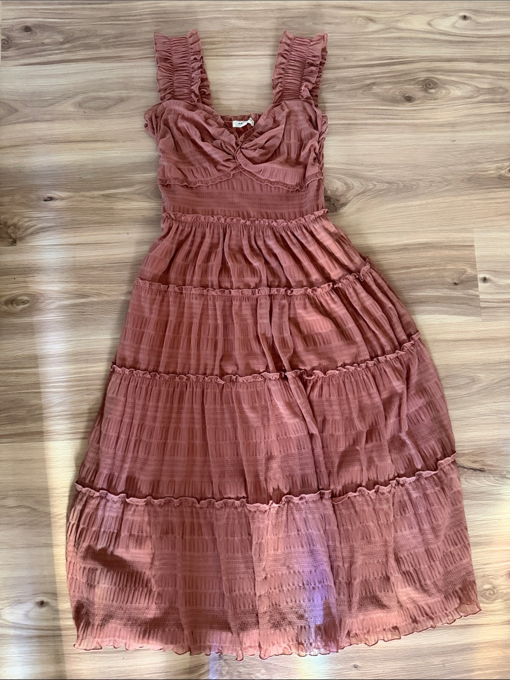 Max Studio Rust-Toned Tiered Maxi Dress with Ruffled Straps
